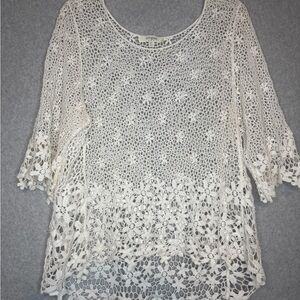Umgee USA Crochet Top 3/4 sleeve Cream Size M/L